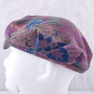 Vintage Embroidered Scally Flat Cap Hat Floral Tweed Heart & Head